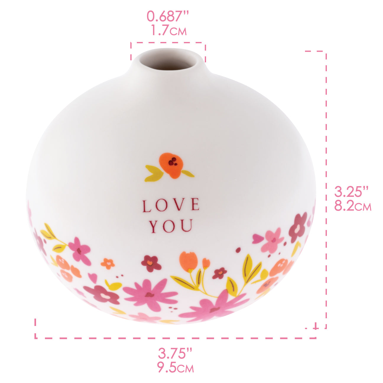 Small Bud Vases infographic showing dimensions.
