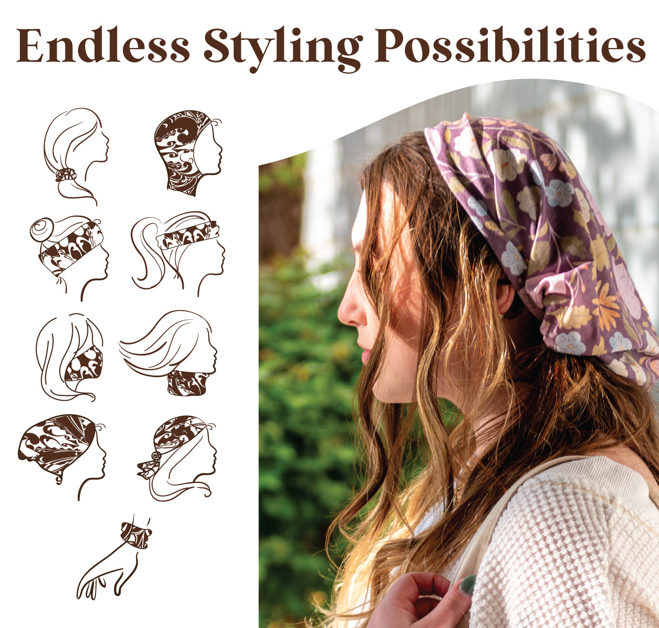 WIde headband infographic showing styling possibilities.