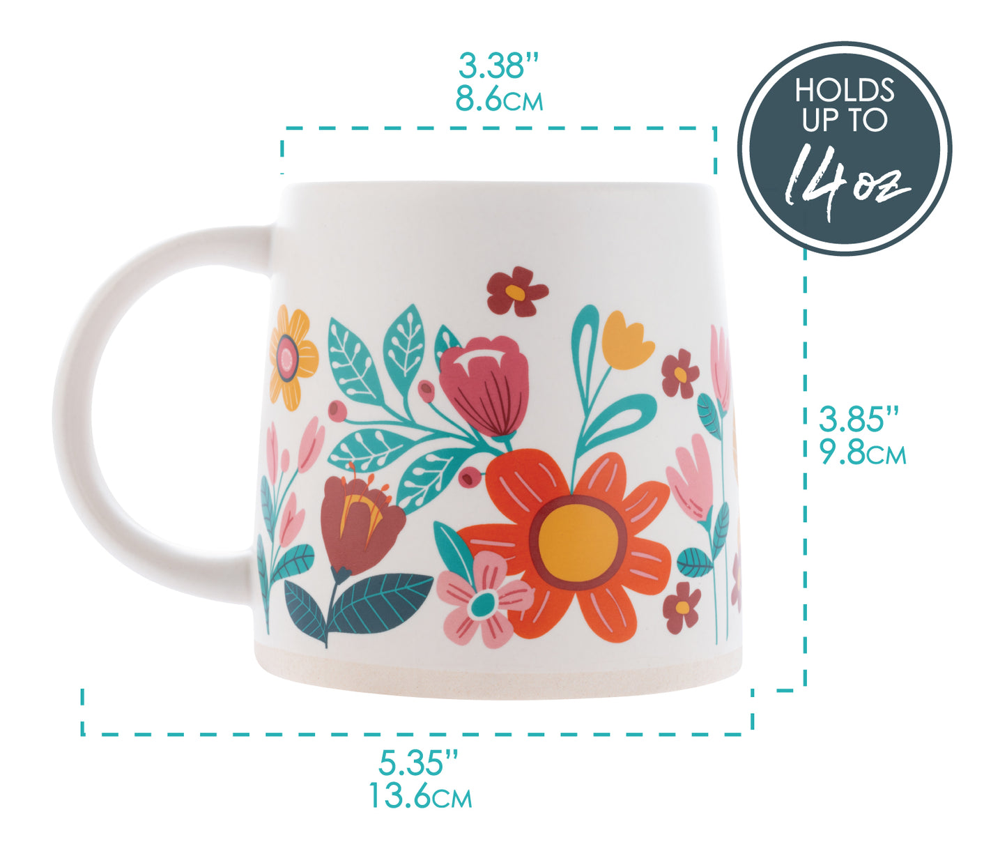 Shelly mug infographic showing dimensions