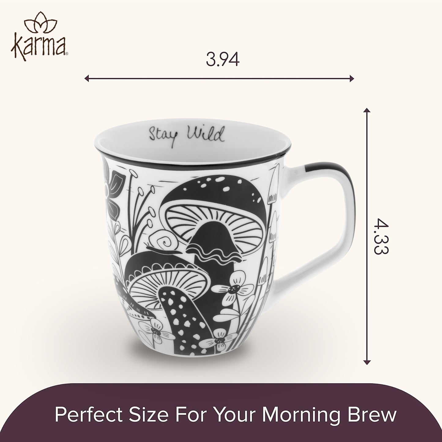 Boho mug infographic showing dimensions.