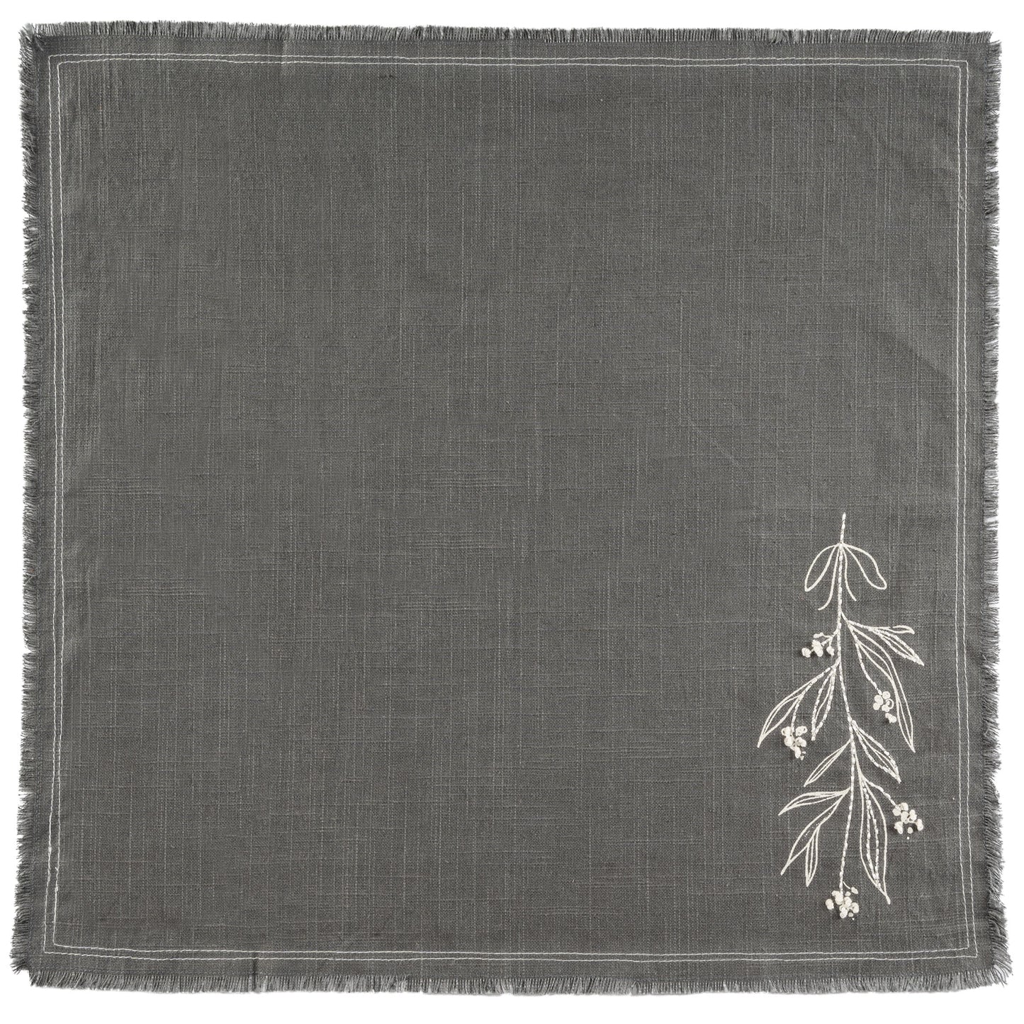 Mistletoe Embroidered Cotton Dinner Napkins unfolded view.