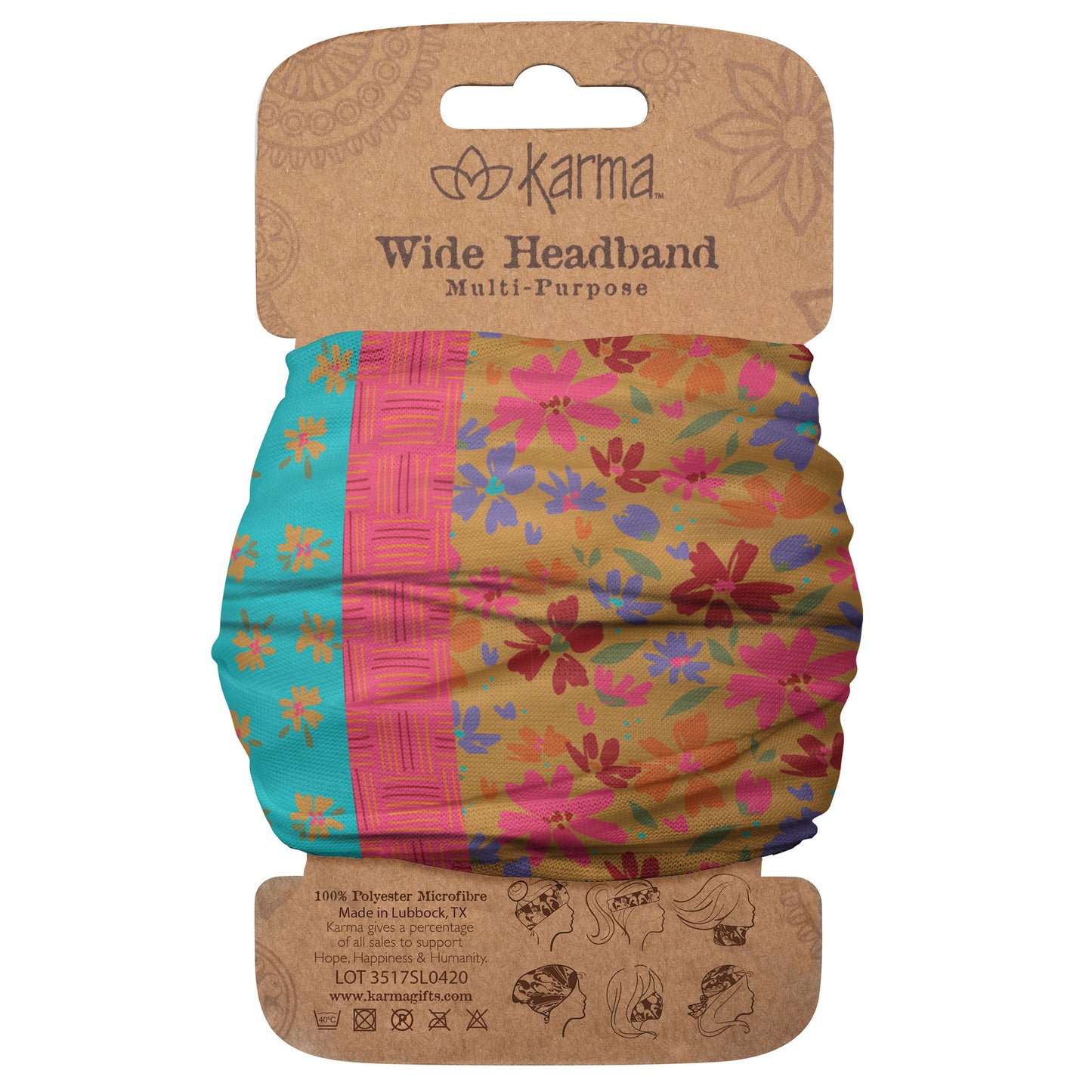 Apricot Split Floral Wide Headband packaged view.