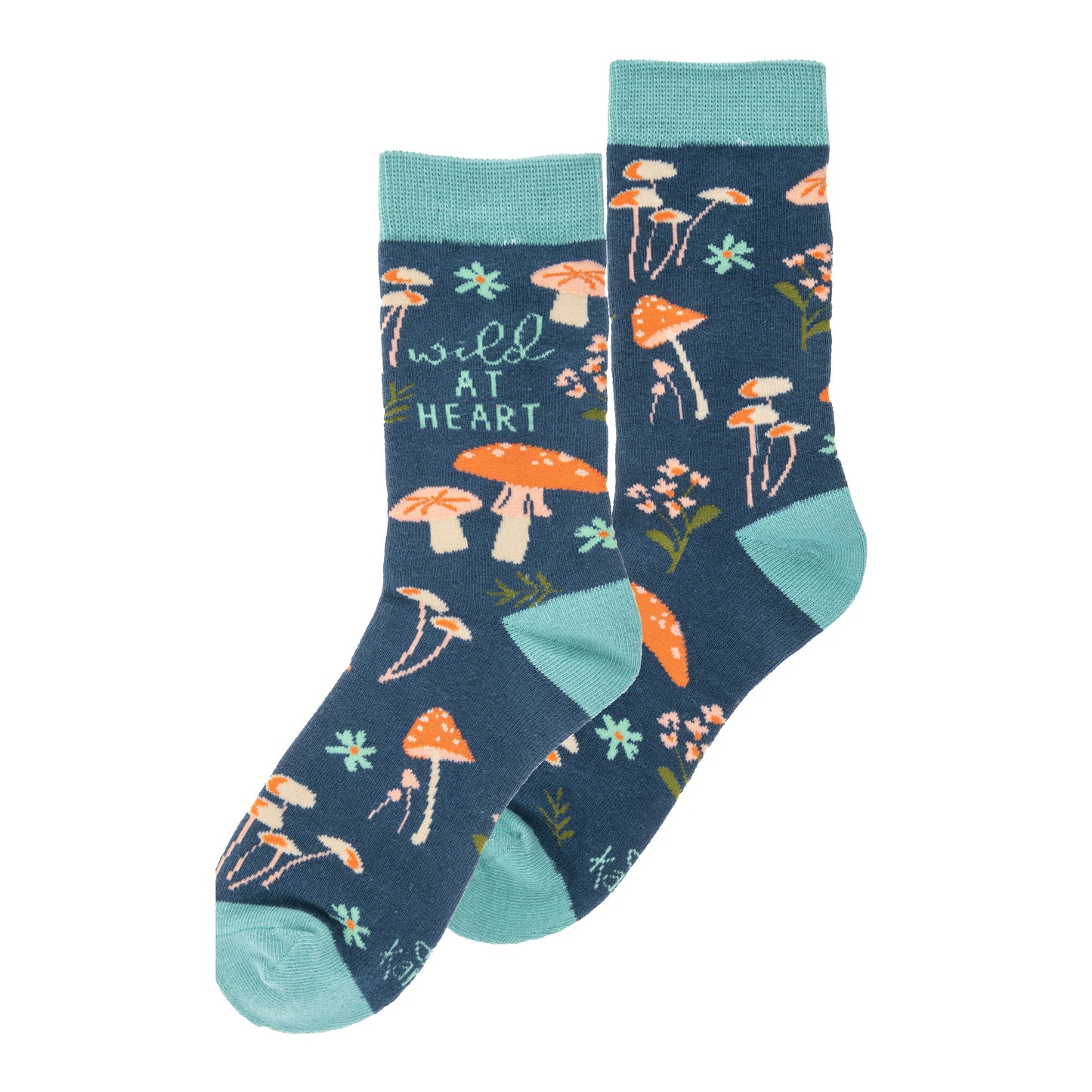 Mushroom crew socks view of both sides.