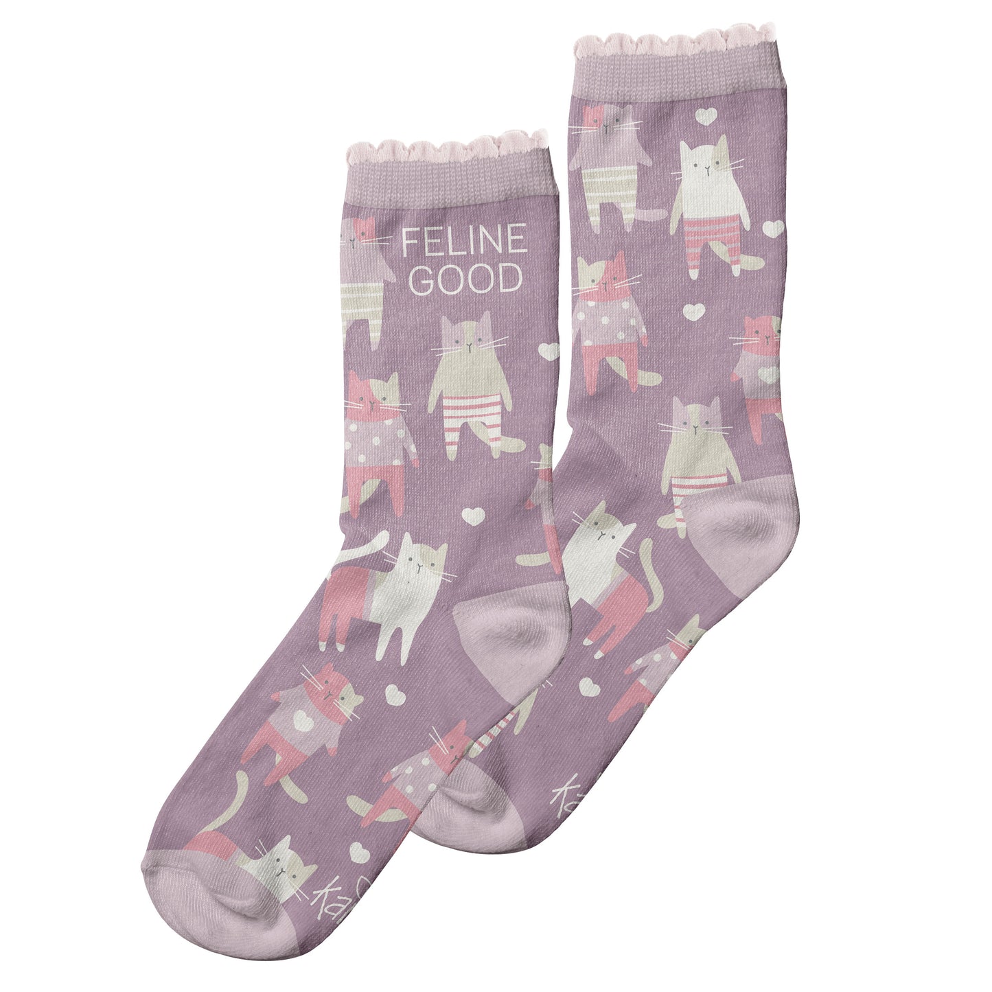 Feline good crew socks view of both sides.