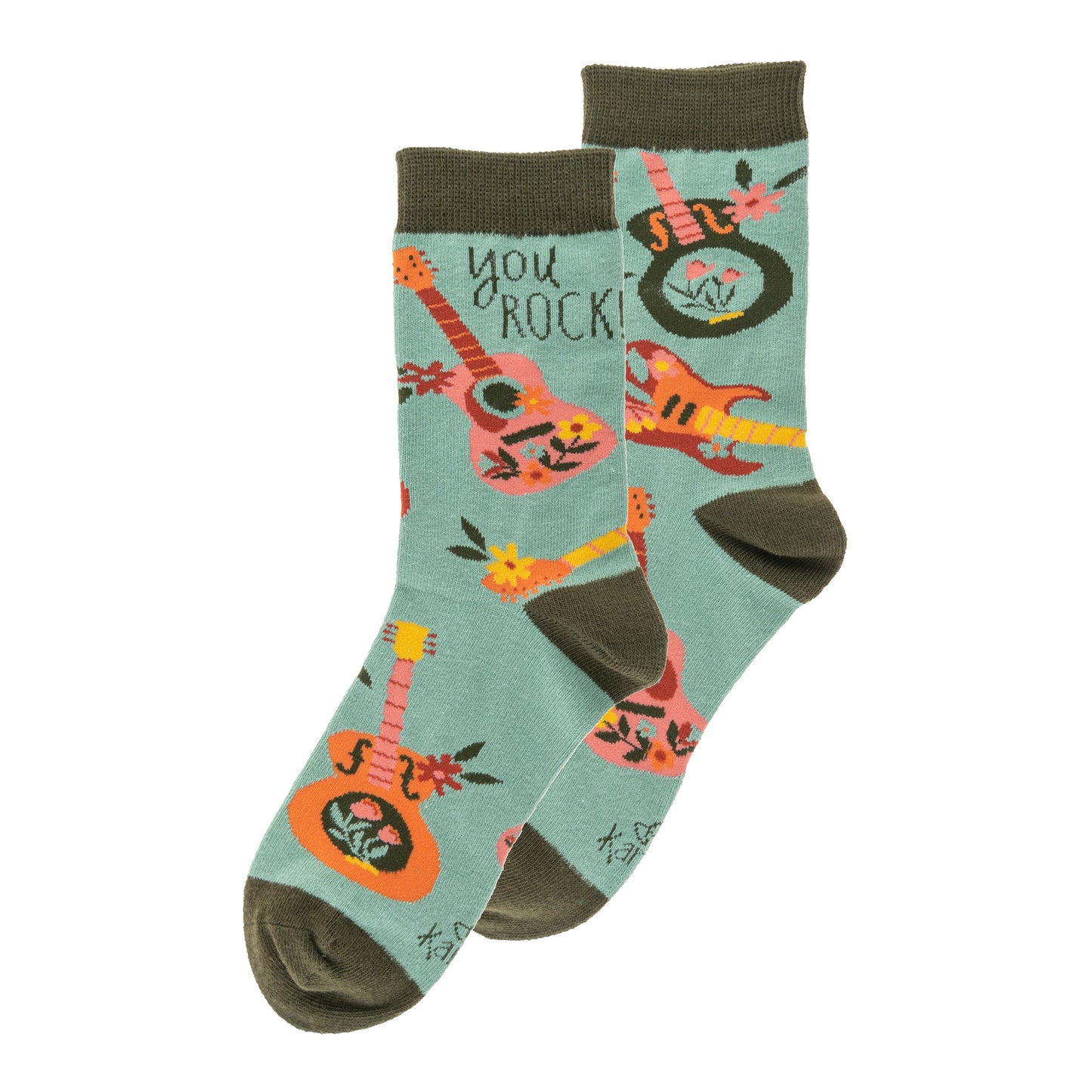 Guitar crew socks view of both sides.