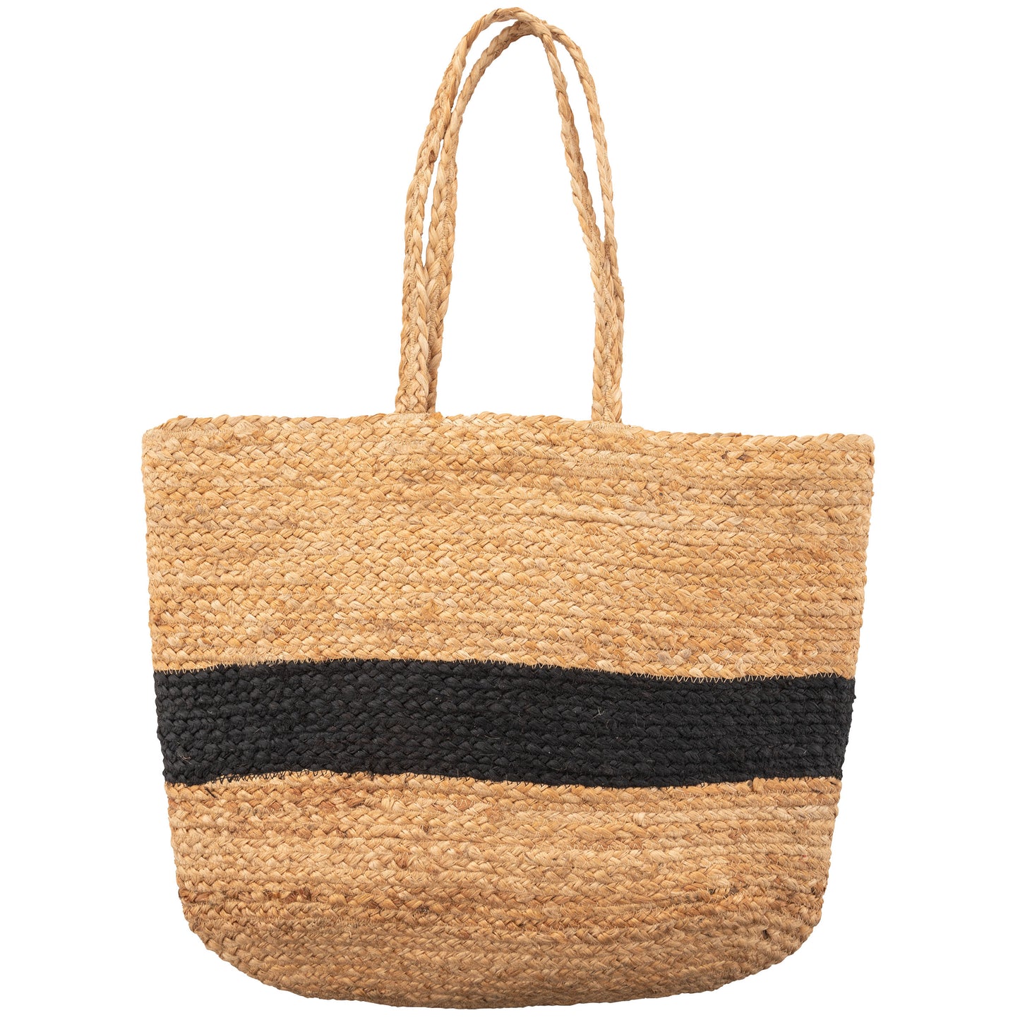 Black Stripe Jute Beach Bag back view.