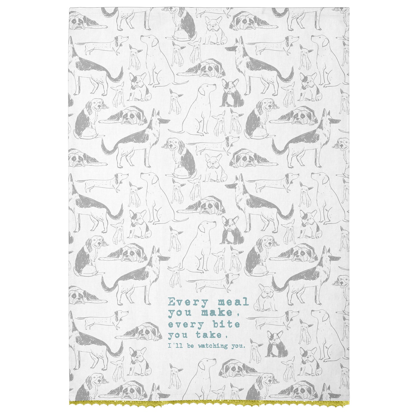 Dog Flour Sack Tea Towel unfolded view.