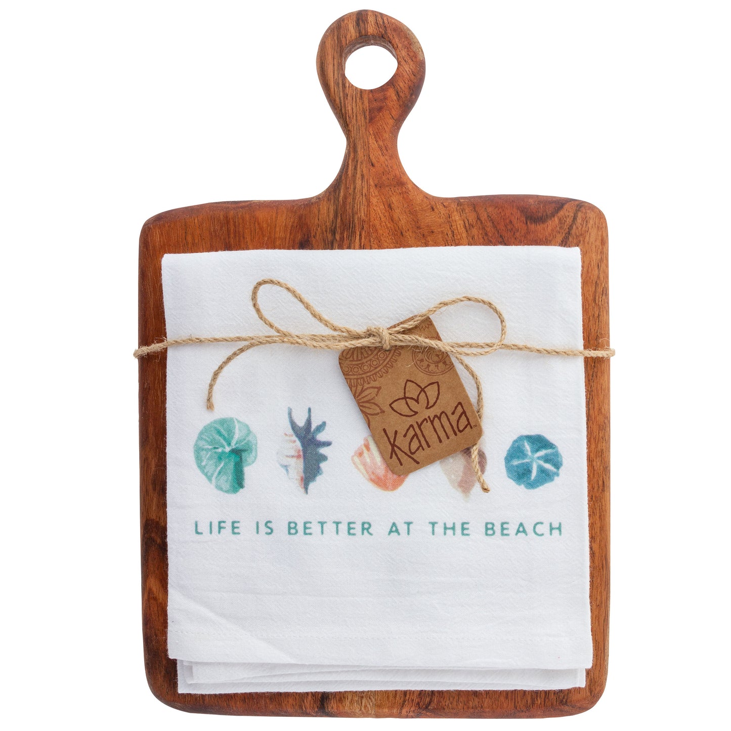 Sea Shells Cotton Tea Towel w/ Cutting Board