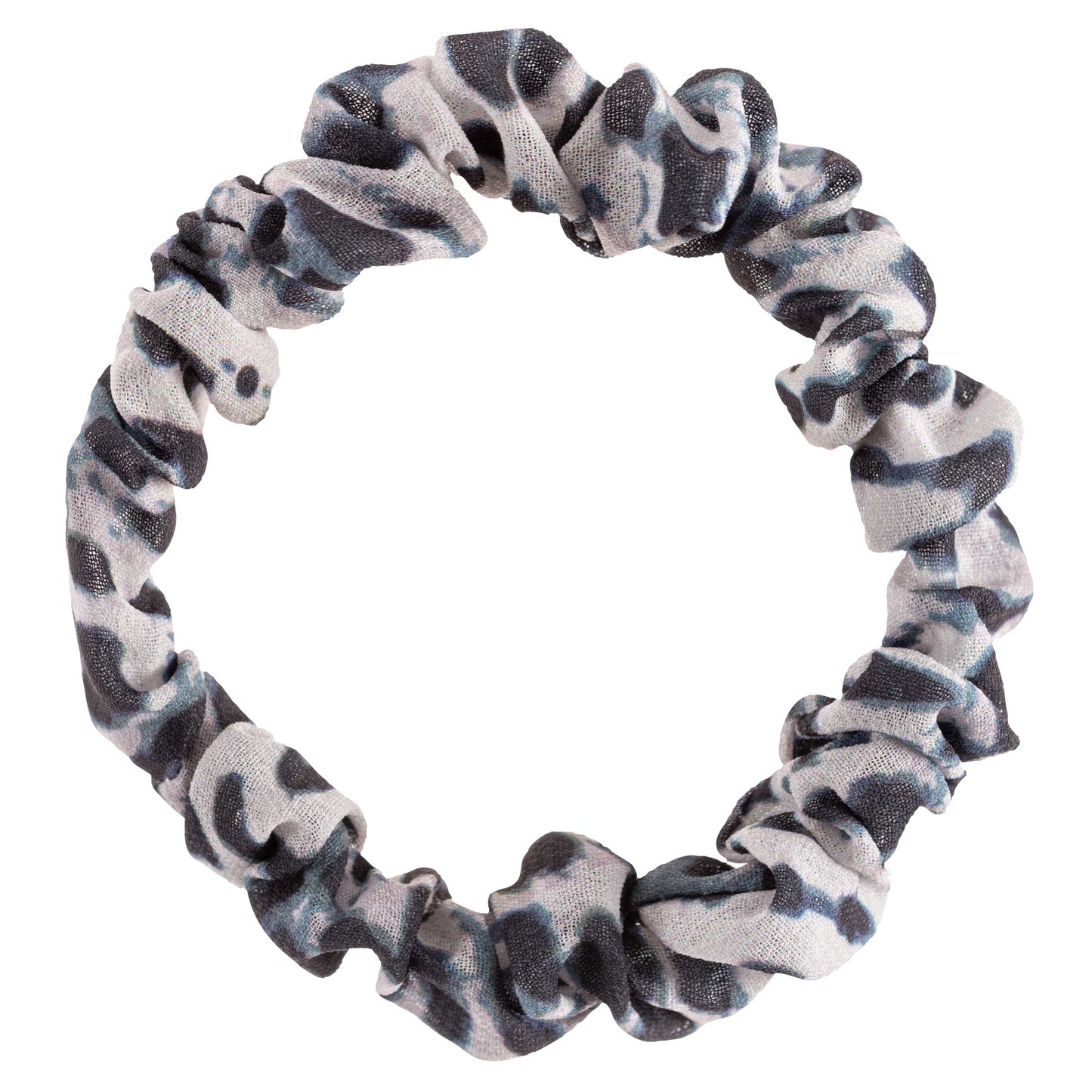 Leopard Slim Scrunchies black, blue and white scrunchie view.