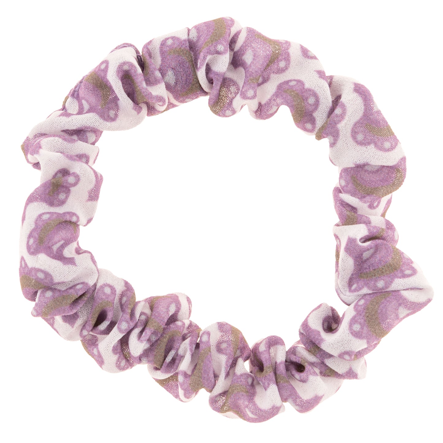 Lilac Slim Scrunchies white and purple scrunchie view.