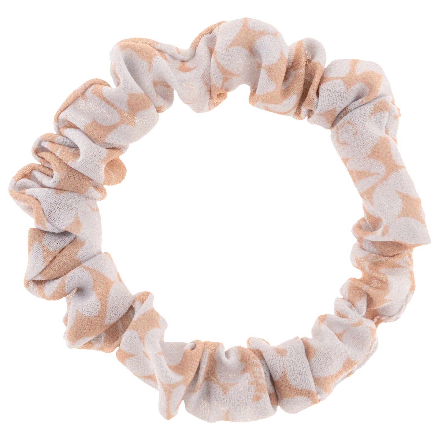 Lilac Slim Scrunchies tan and white floral scrunchie view.