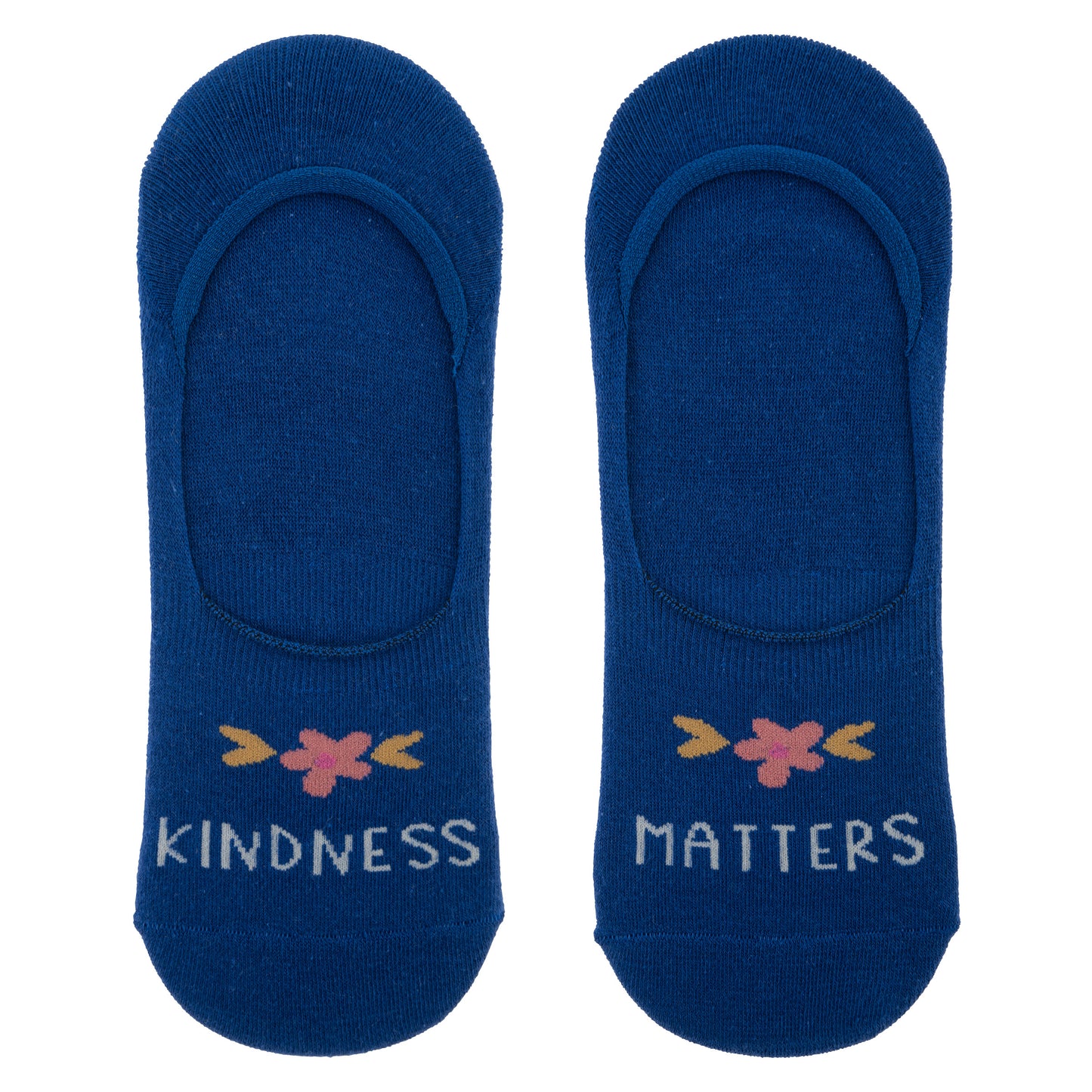 Kindness Matters No Show Socks blue kindness matters sock view.