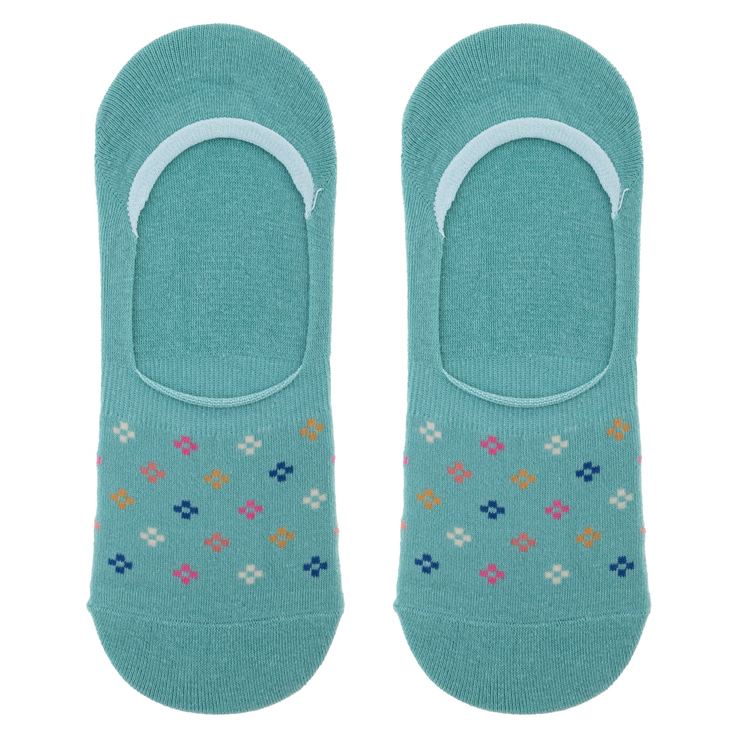 Kindness Matters No Show Socks blue floral socks view.