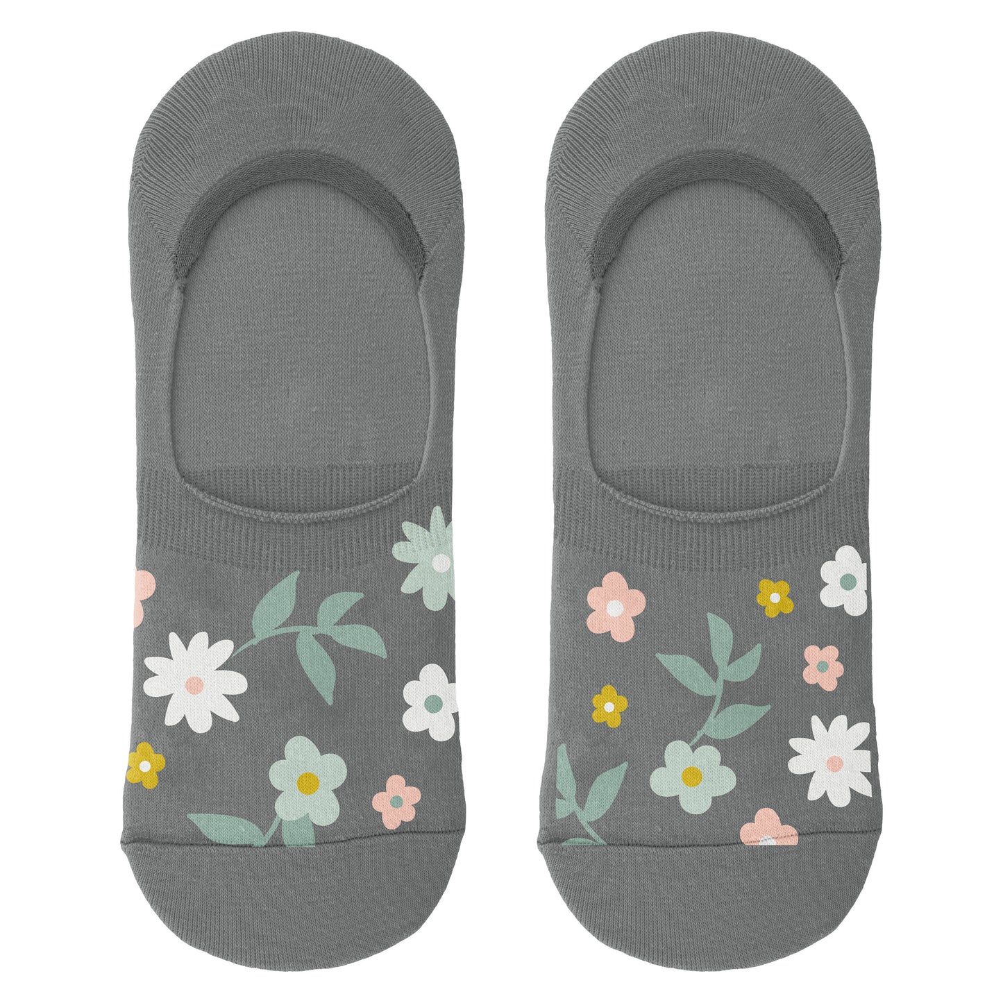 Camper No Show Socks gray floral socks view.