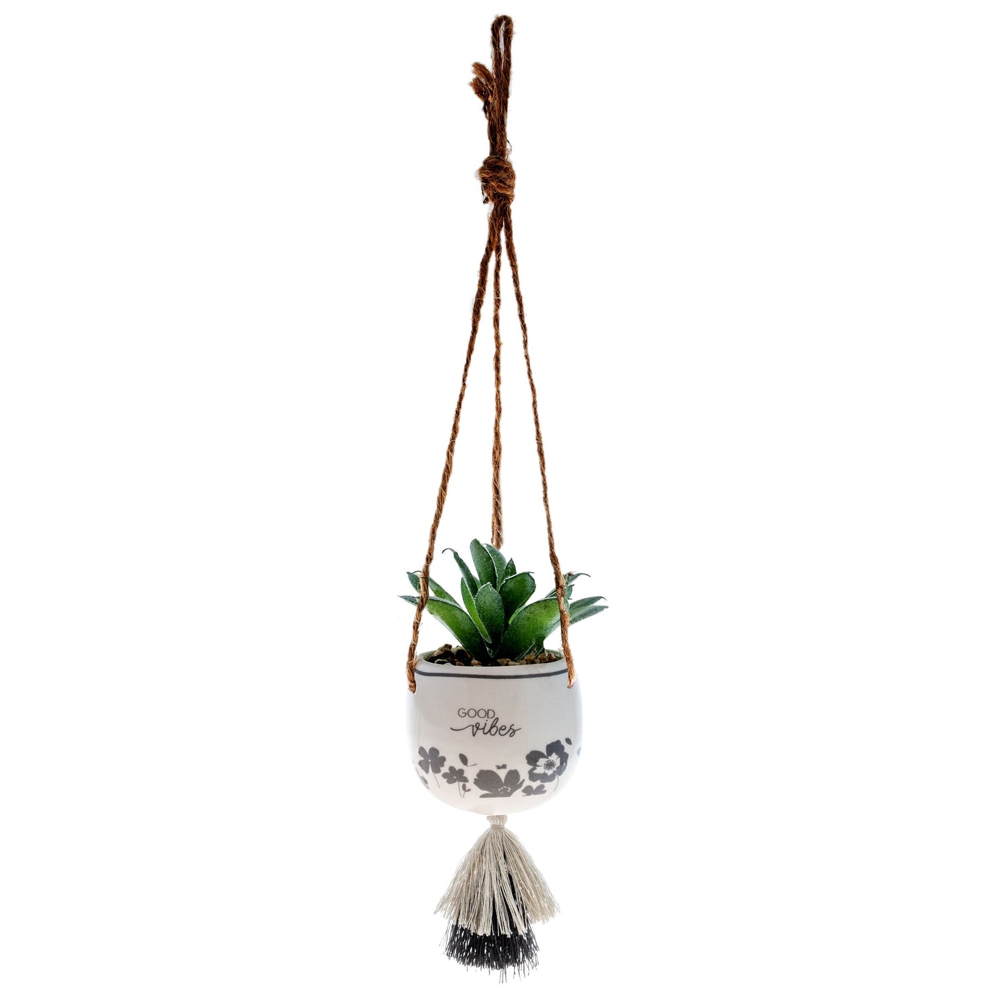 Good Vibes Hanging Succulent Pot hanging view.