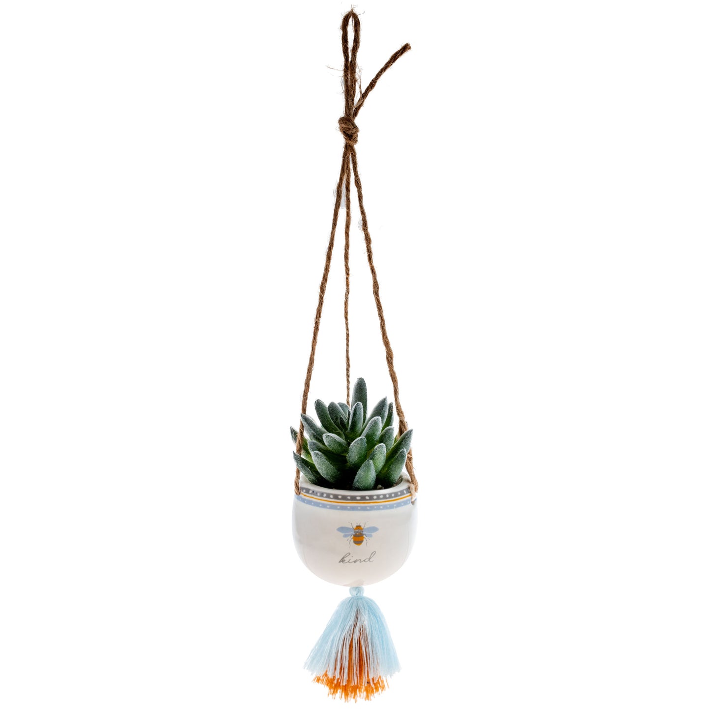 Bee Kind Hanging Succulent Pot hanging view.