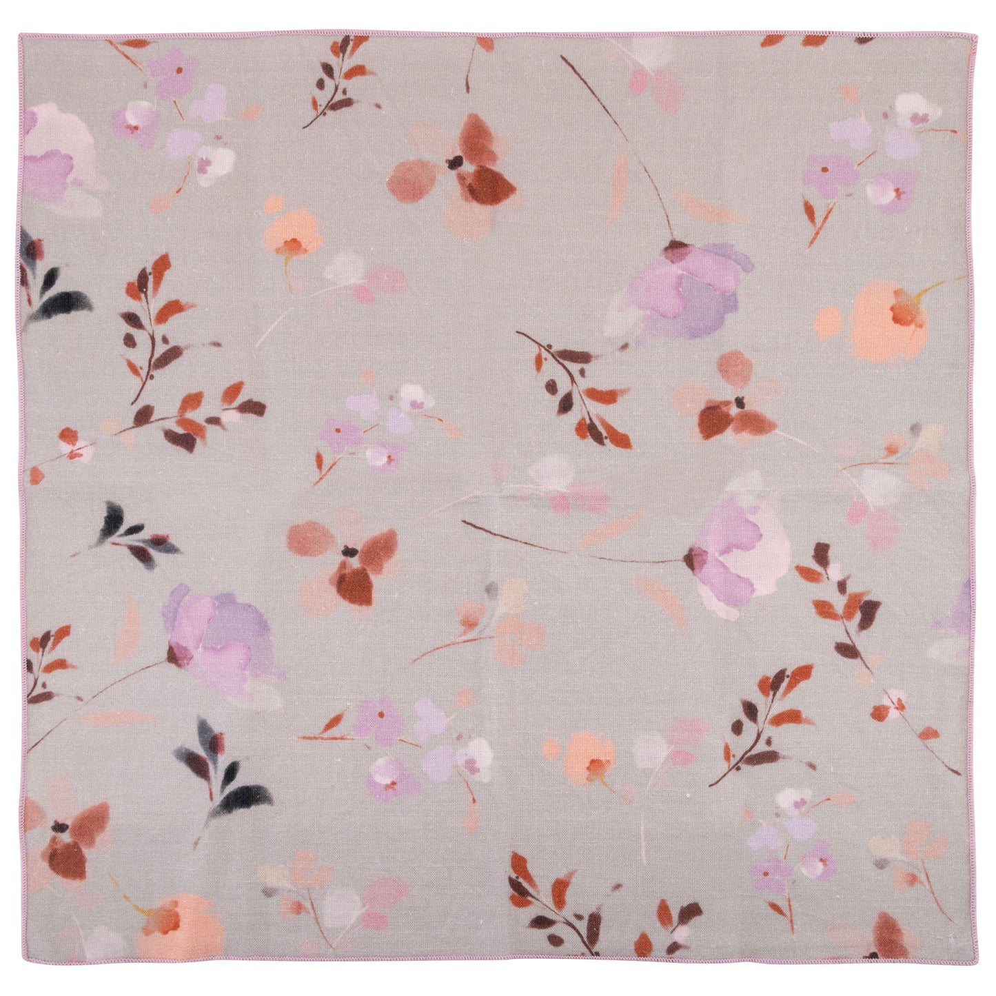 Lilac Floral Linen Blend Dinner Napkins unfolded view.