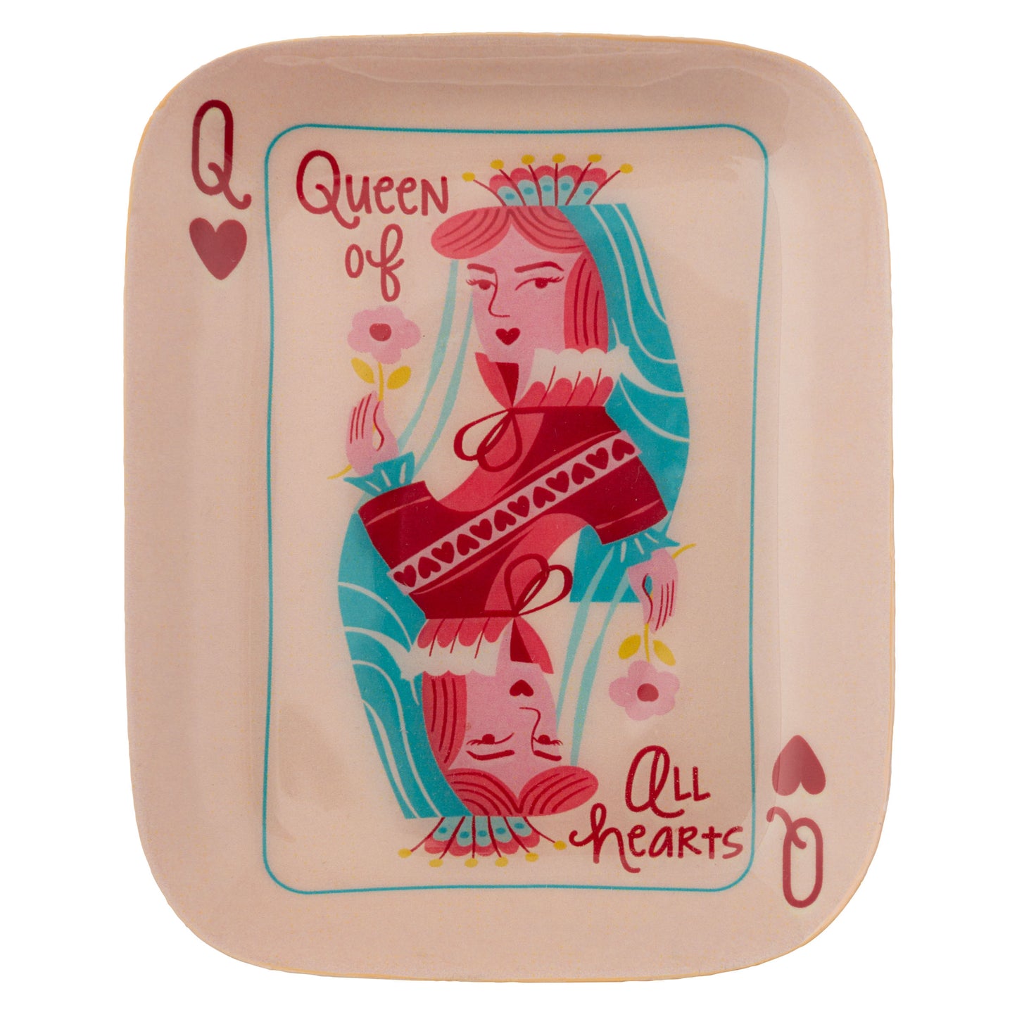 Queen of Hearts Small Rectangle Enamel Tray front view.