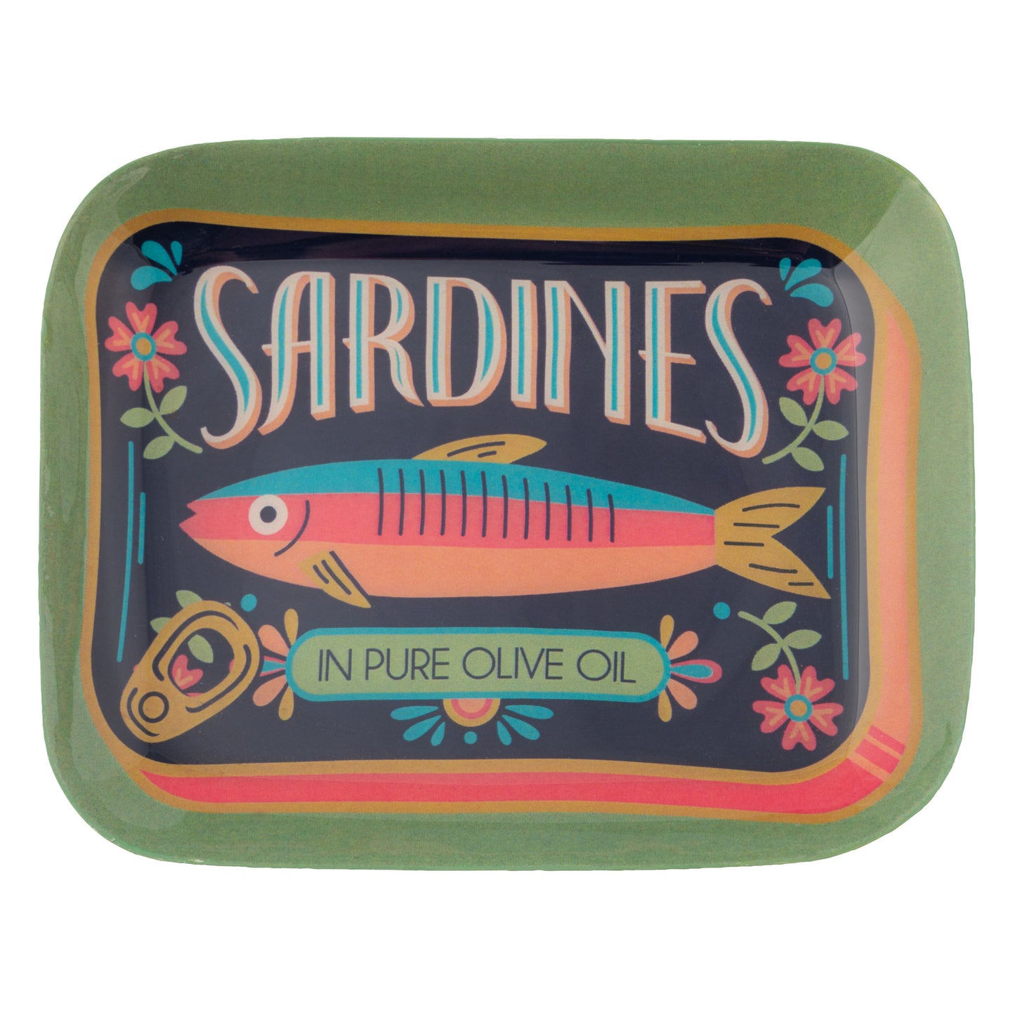 Sardines Small Rectangle Enamel Tray front view.