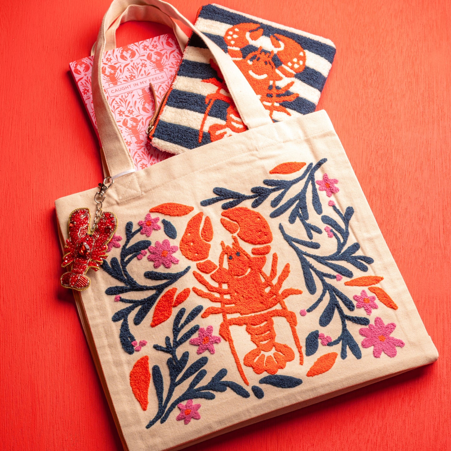 Lobster Embroidered Canvas Tote
