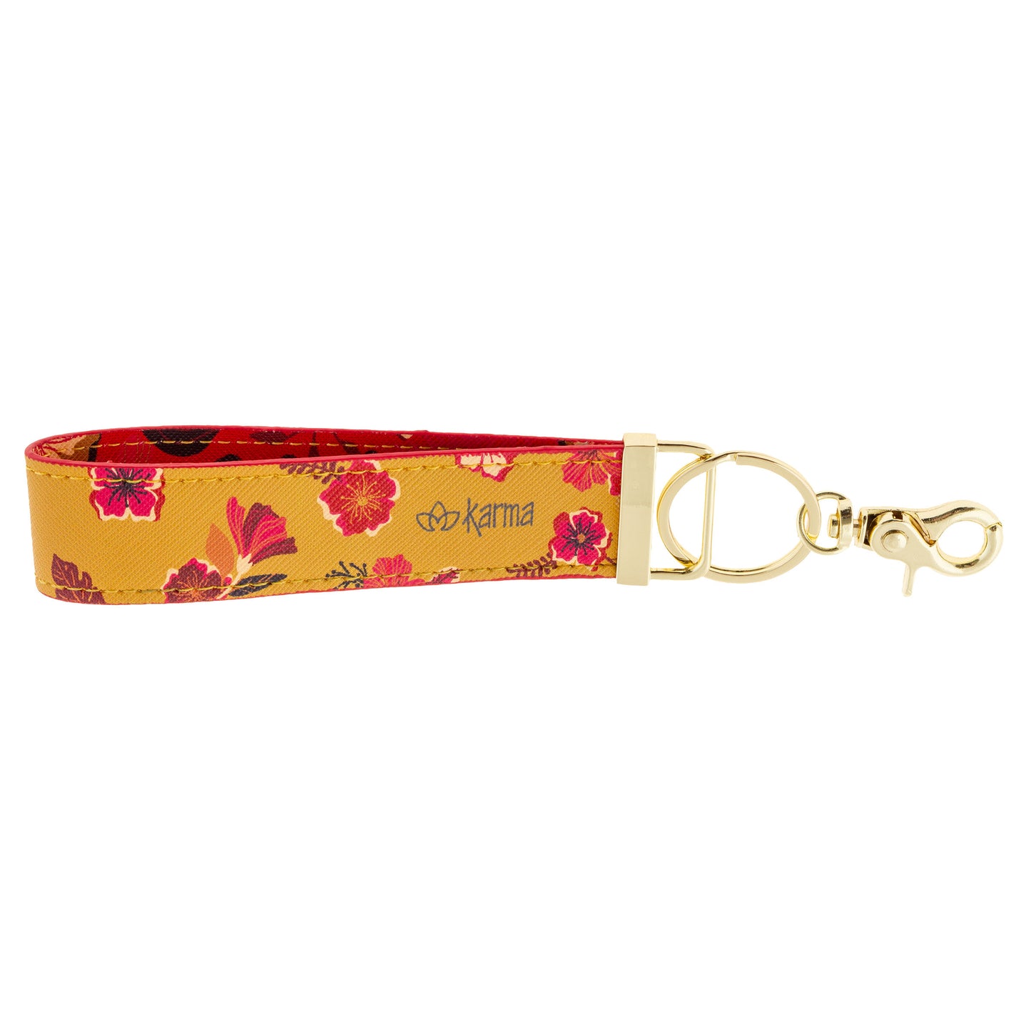 Red Floral Loop Keychain back view.