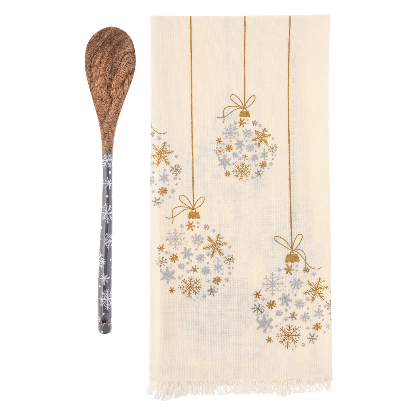 Ornament Holiday Tea Towel with Wooden Spoon