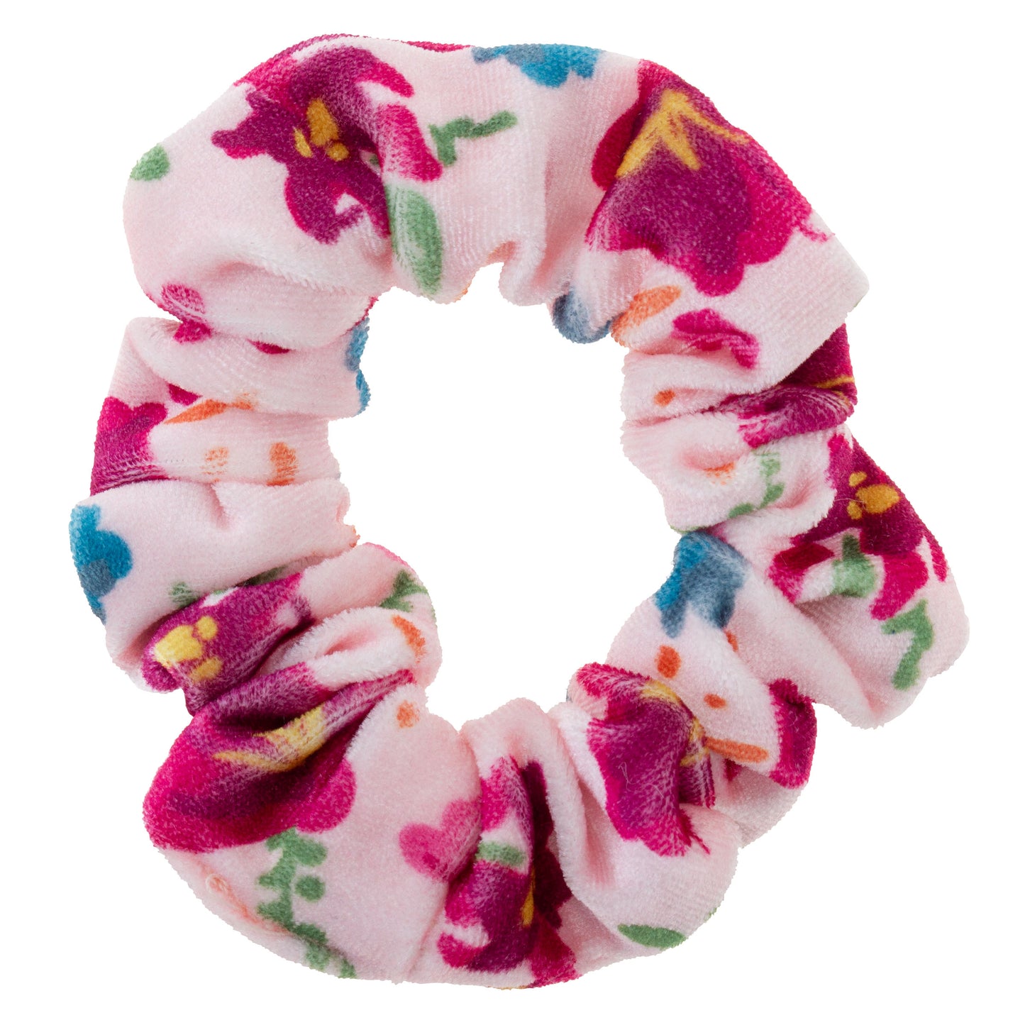 Berry Velvet Scrunchies white and pink floral scrunchie view.