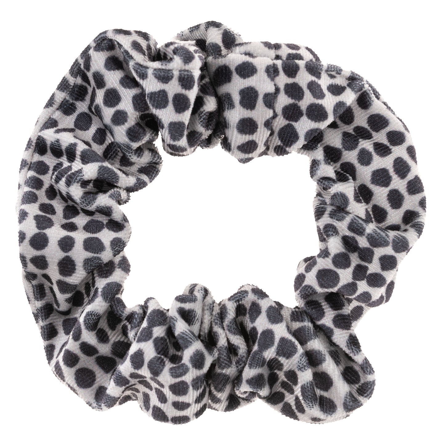 Ink Floral Velvet Scrunchies black and white dots scrunchie view.