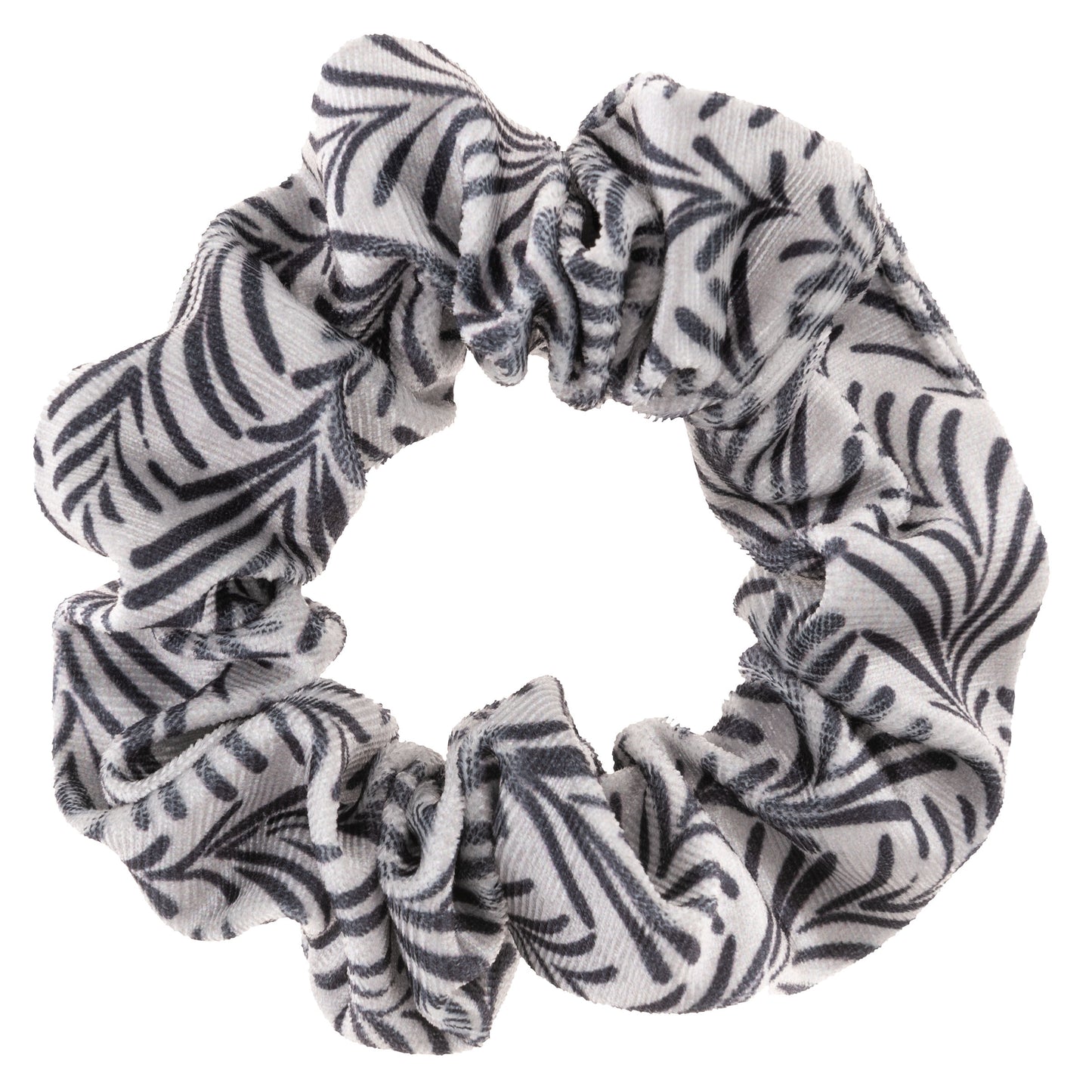 Ink Floral Velvet Scrunchies black and white lined scrunchie view.