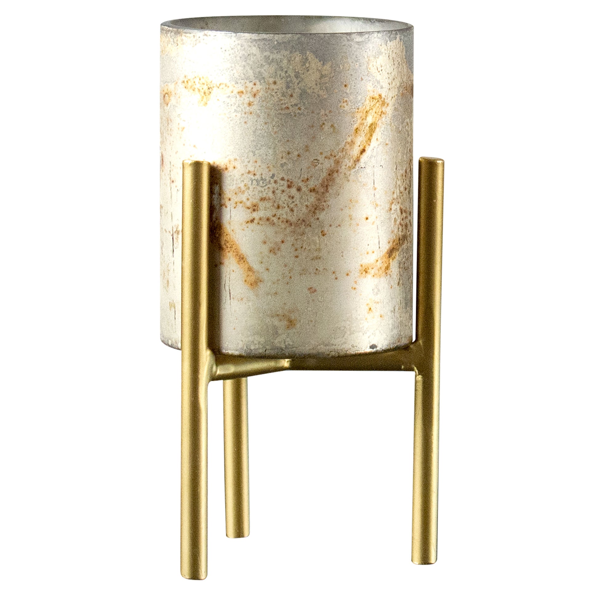 Gold Short Mercury Glass Candle Holder