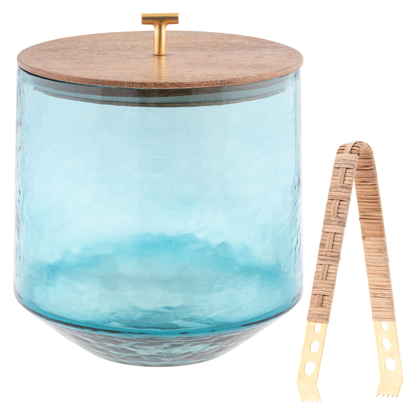 Teal Catalina Ice Bucket With Raffia Tongs