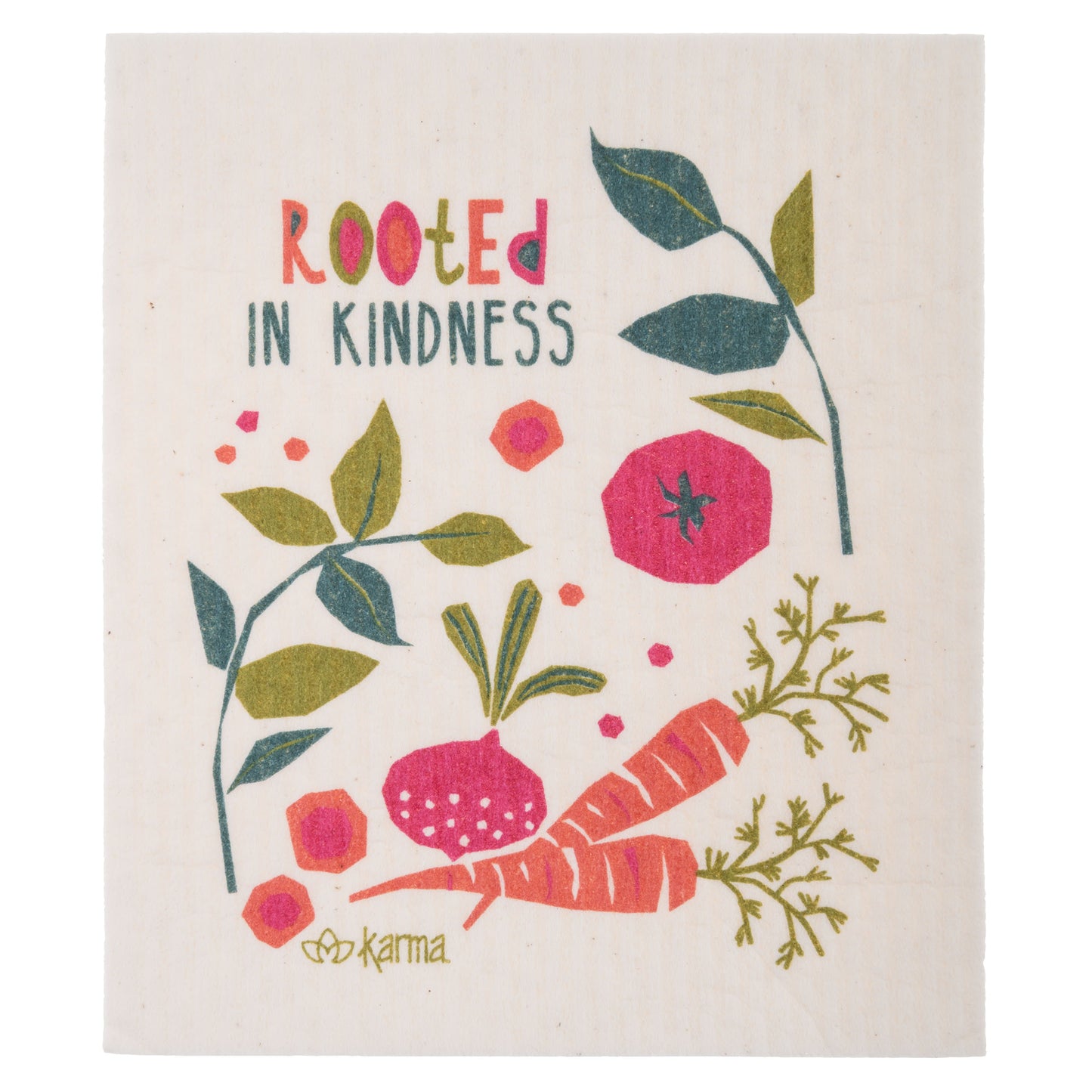 Rooted Swedish Dishcloth rooted in kindness dishcloth view.