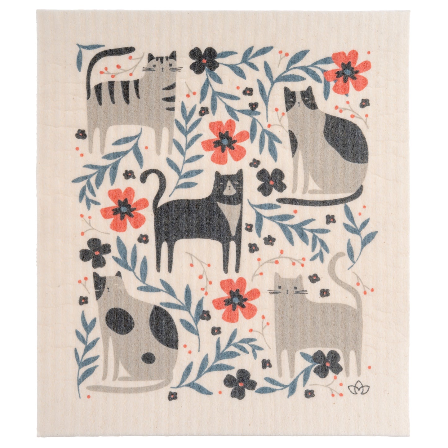 Cat Swedish Dishcloth cats and flowers dishcloth view.