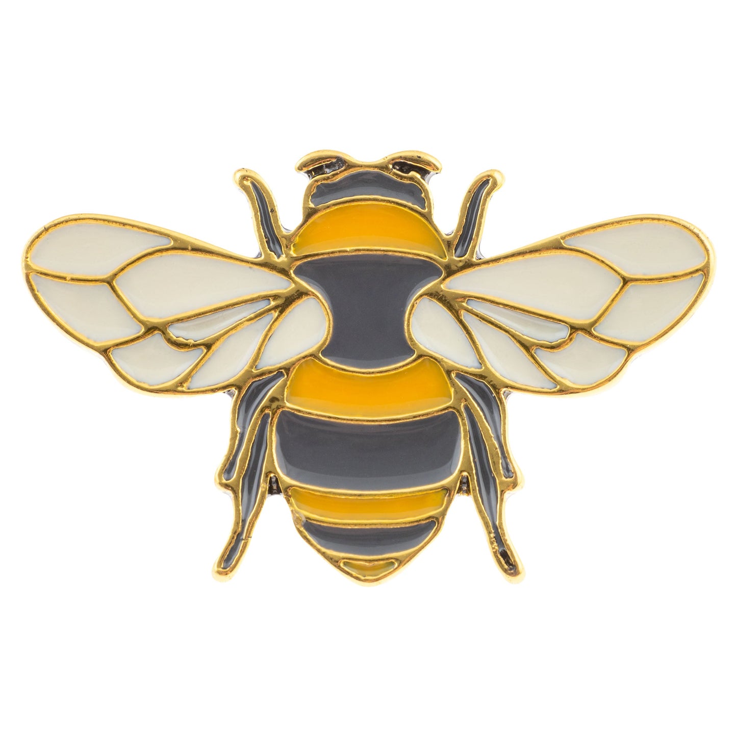 Bee enamel pin front view.