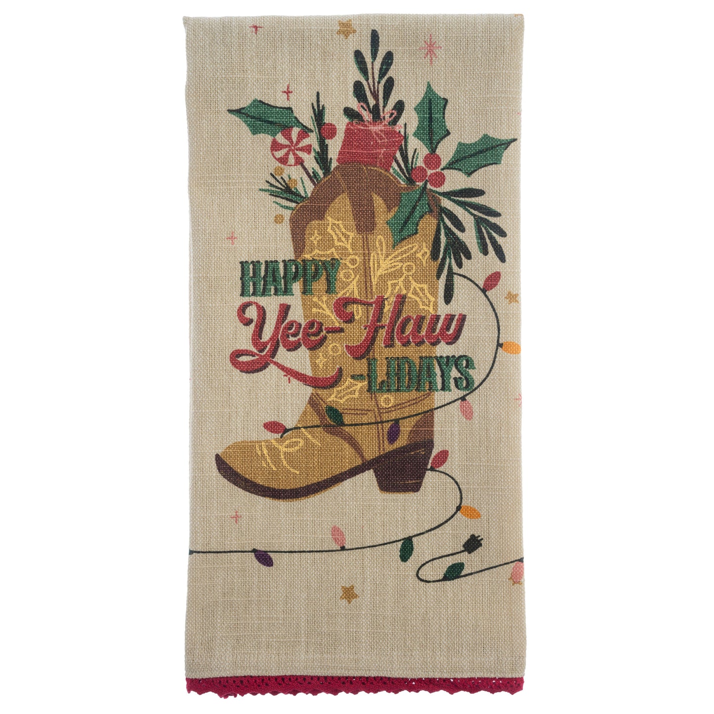 Happy Yeehawlidays Holiday Tea Towel with Cutting Board