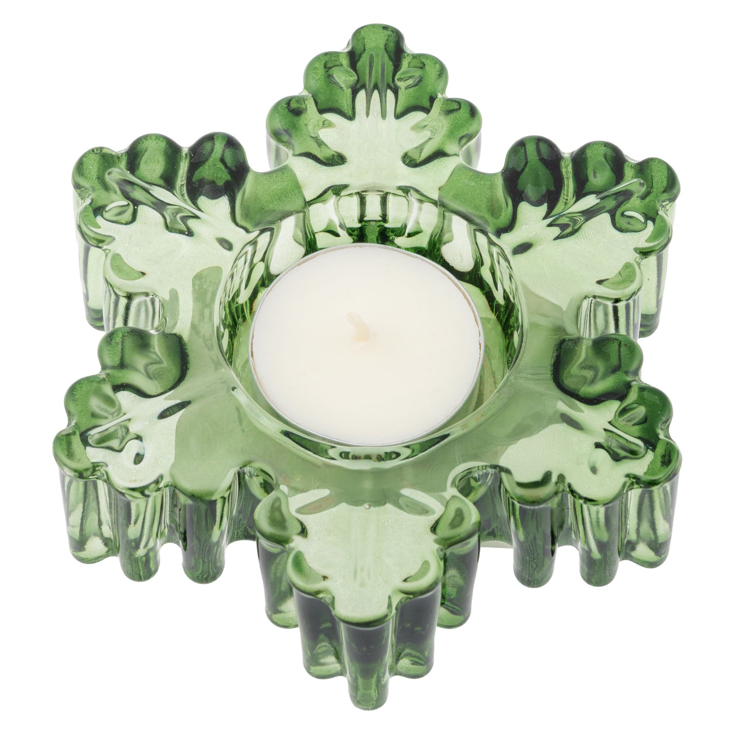 Glass Snowflake Tealight Holder Large, Green