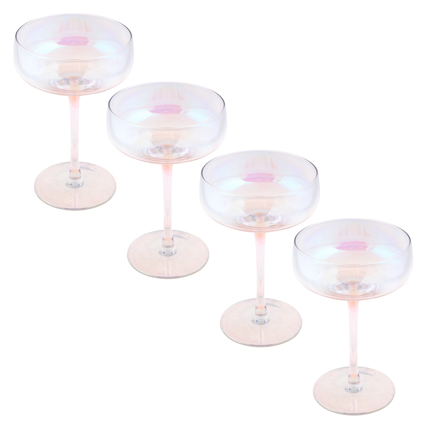 Clear Luster Mid Century Champagne Coupes set of four view.