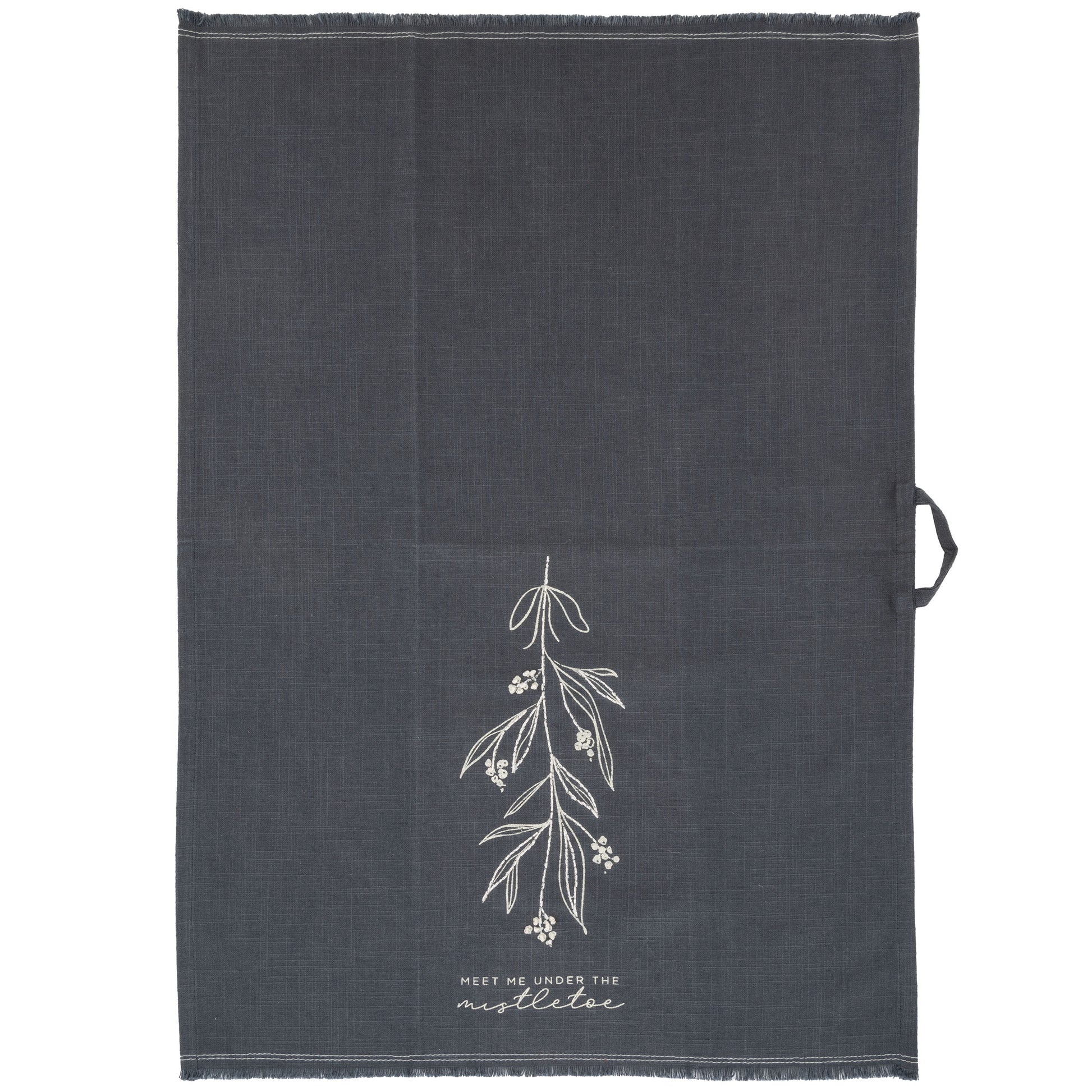 Mistletoe Embroidered Cotton Tea Towels unfolded view.