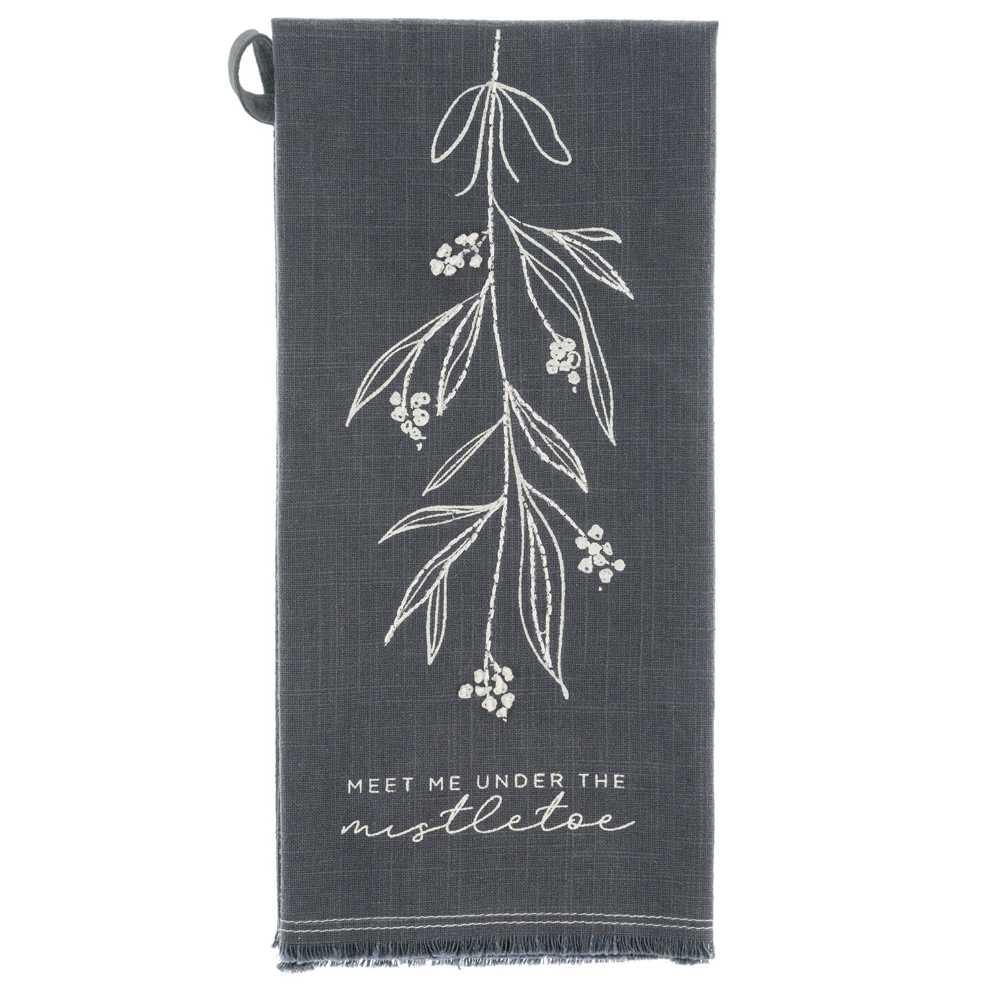 Mistletoe Embroidered Cotton Tea Towels
