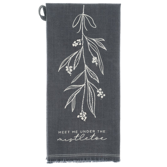 Mistletoe Embroidered Cotton Tea Towels