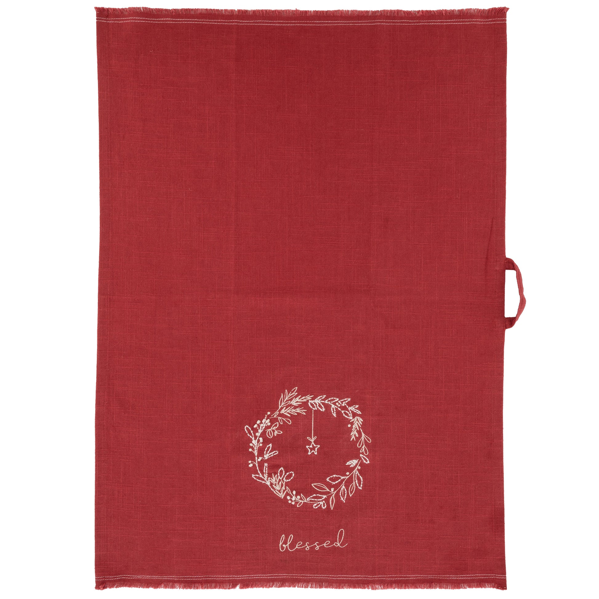 Wreath Embroidered Cotton Tea Towels unfolded view.