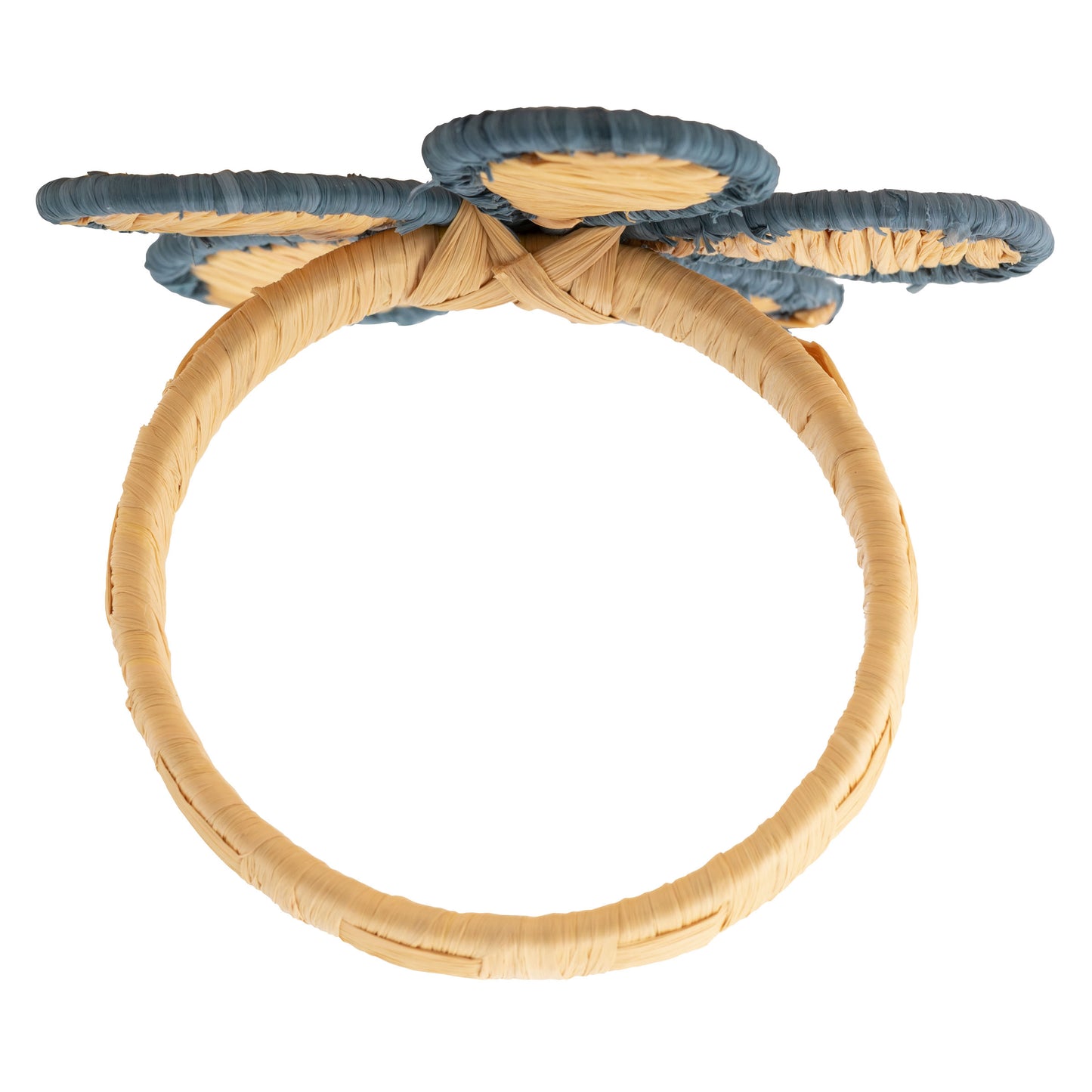 Blue Raffia Floral Napkin Ring above view.