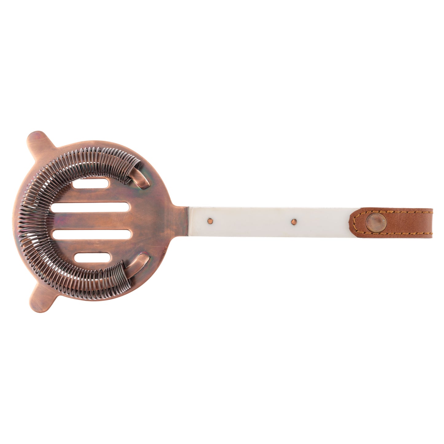 Ivory Resin Bar Tools with Stand strainer view.
