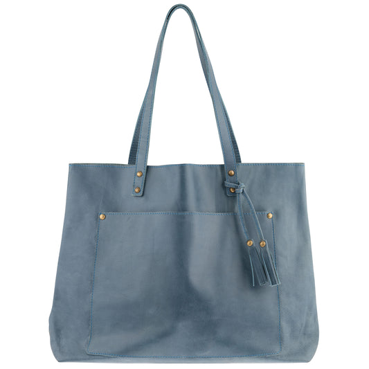 Cerulean Leather Tote Bag