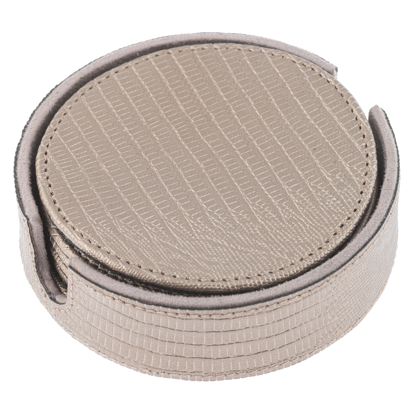 Metallic Pewter Faux Leather Coasters with Holder
