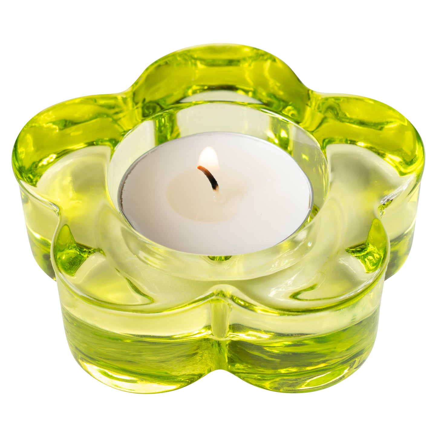 Lime Glass Flower Tealight Holder