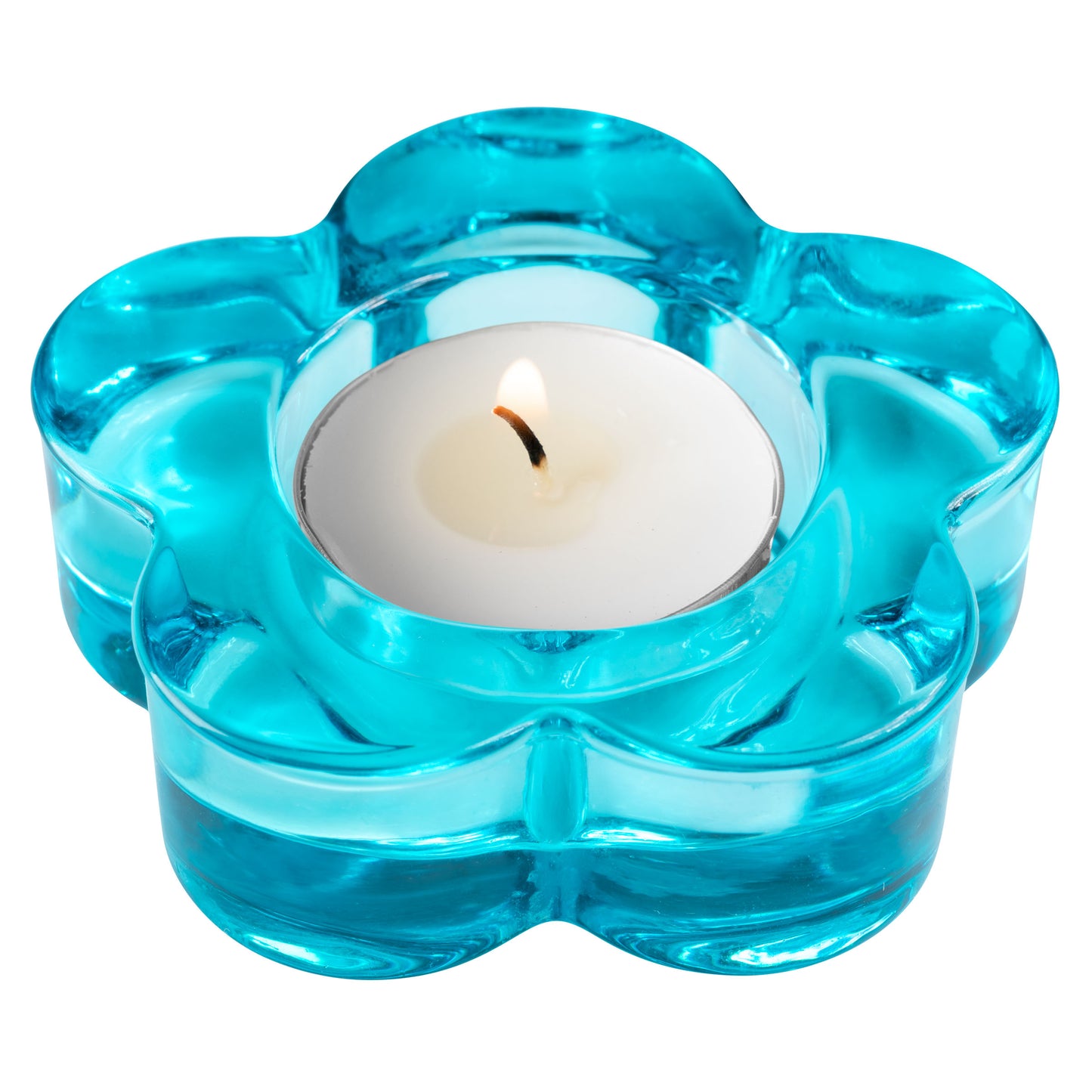 Blue Glass Flower Tealight Holder