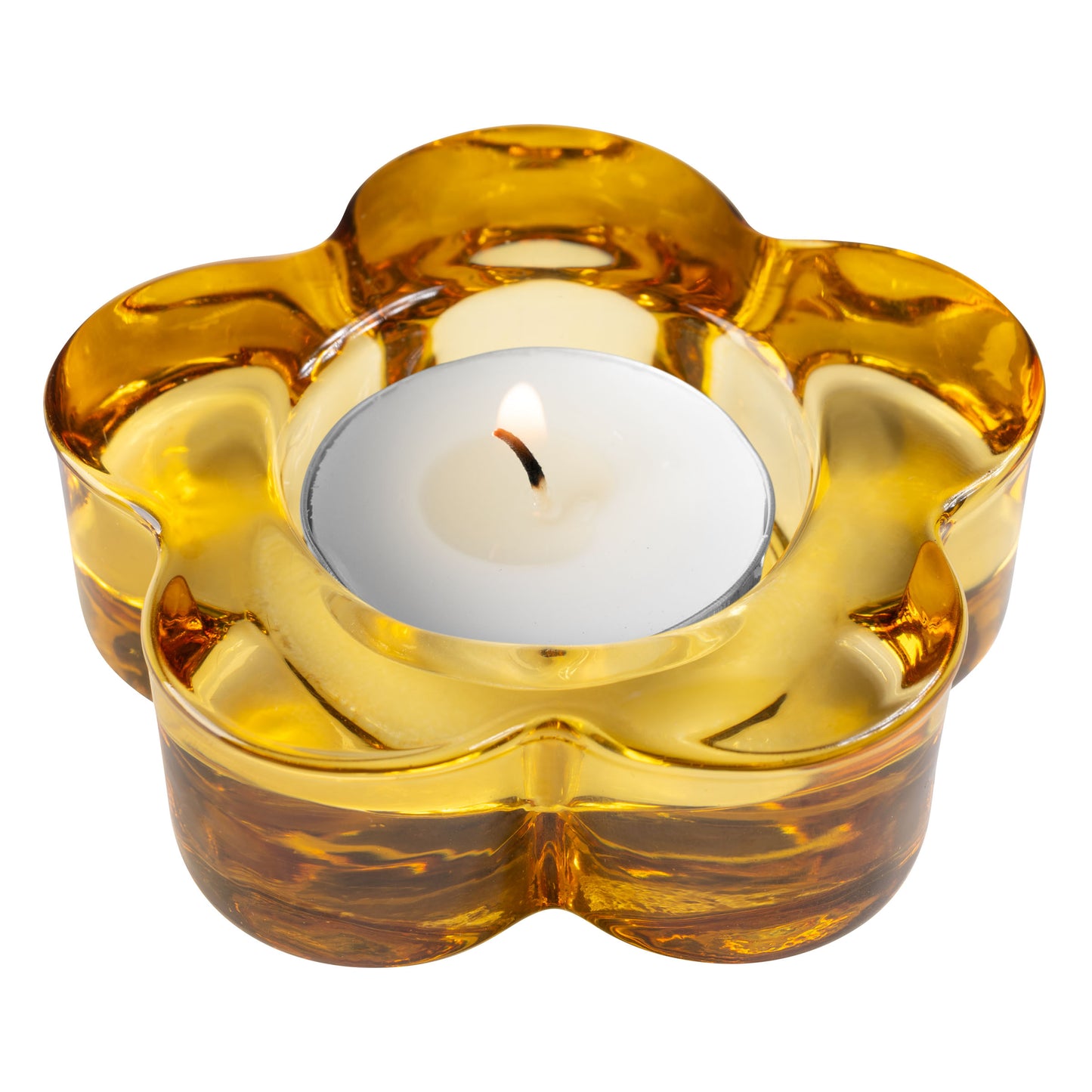 Amber Glass Flower Tealight Holder