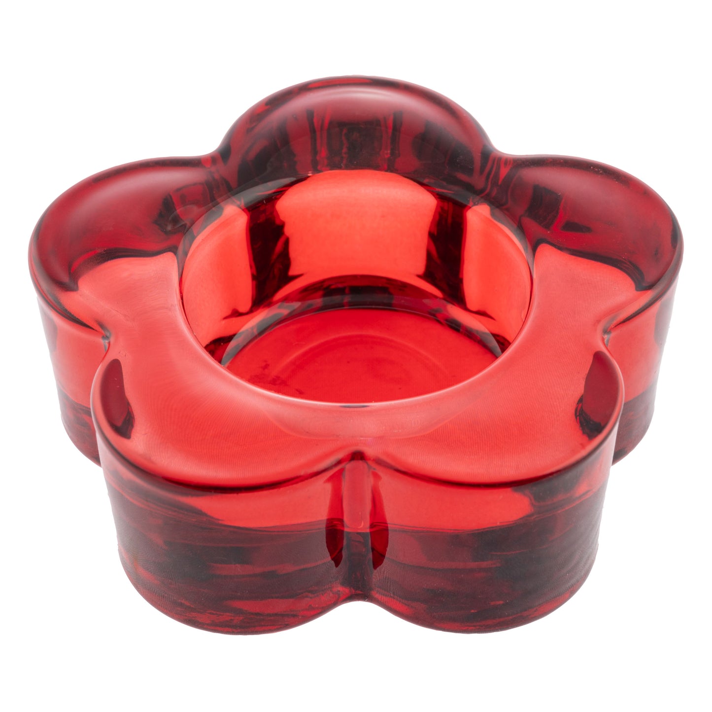 Red Glass Flower Tealight Holder