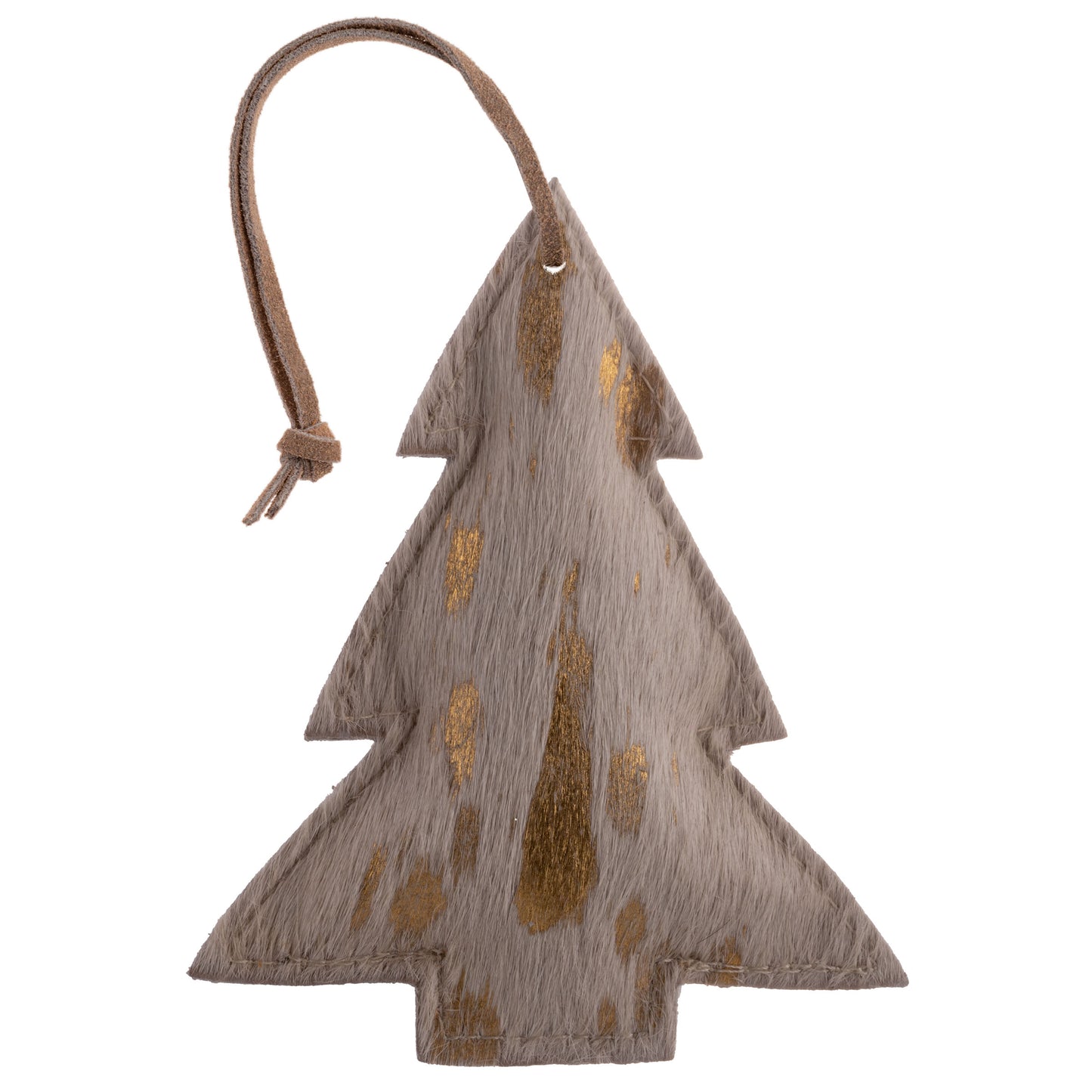 Large Gold Cowhide Leather Tree Ornaments view with string.